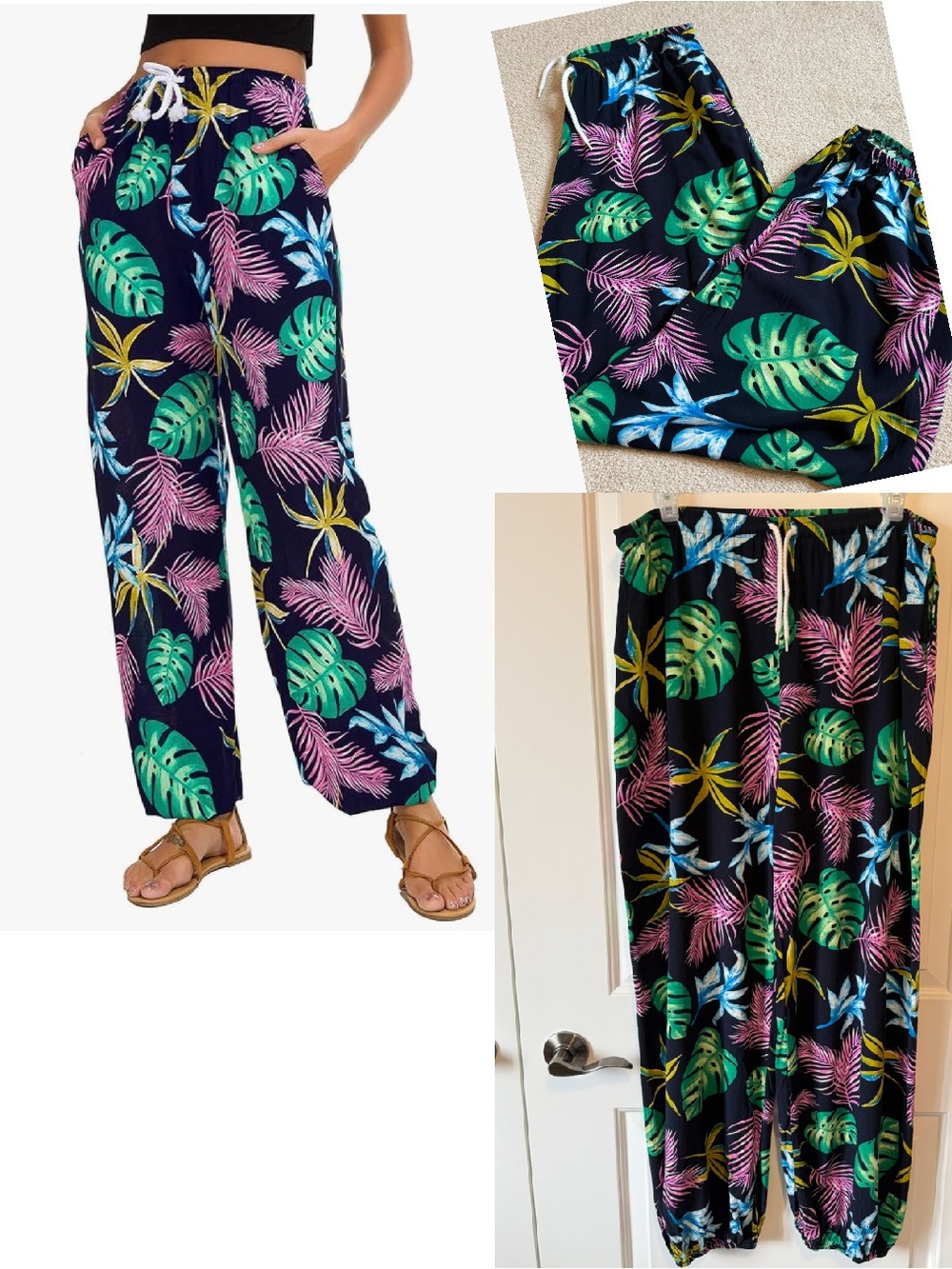 Urban Coco Boho Tropical Leaves Yoga Harem Pants - sz XL